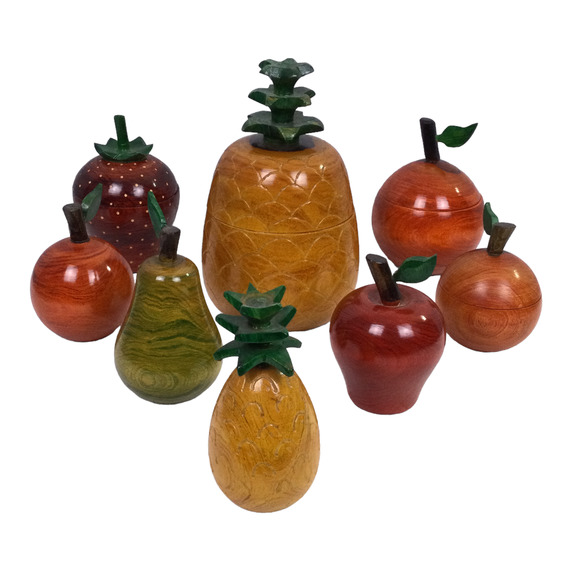 Artesanias Dzitzya Mexican Artisan Hard Wood Fruit 8 Piece Set